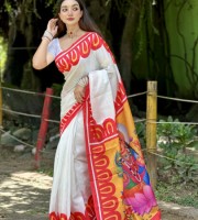 712 গ্লোসি সিল্ক ডিজিটাল প্রিন্ট শাড়ির